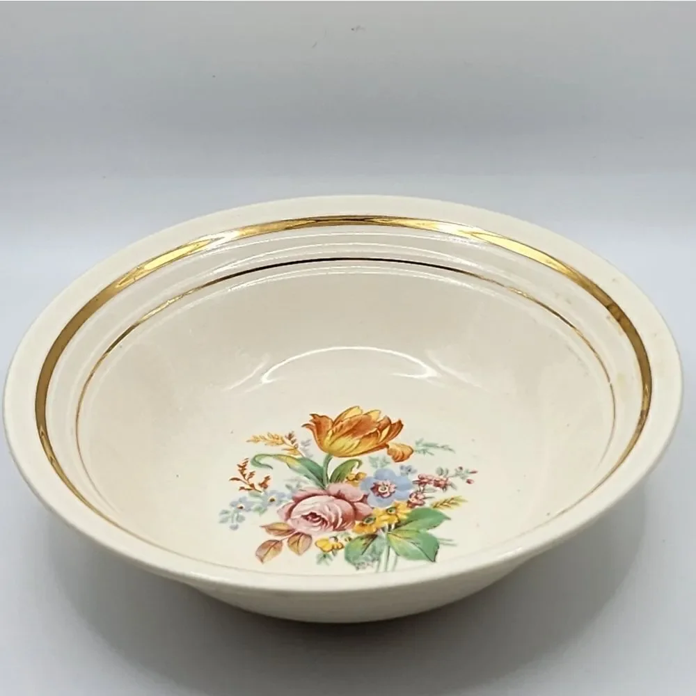 UPICO Ivory Bowl Floral Print 22ct Gold Trim Replacement